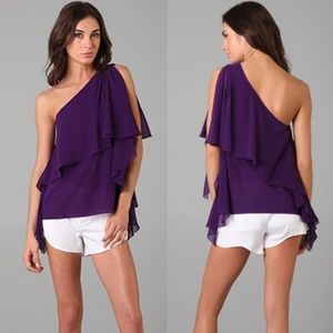 Alice & Olivia One Shoulder Ruffle Top